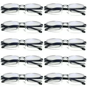 TRARIND 10 Pack Rimless Reading Glasses Blue Light Blocking Computer Readers for Women Men Rectangular Eyewear Lightweight Magnification Presbyopia Eyeglasses